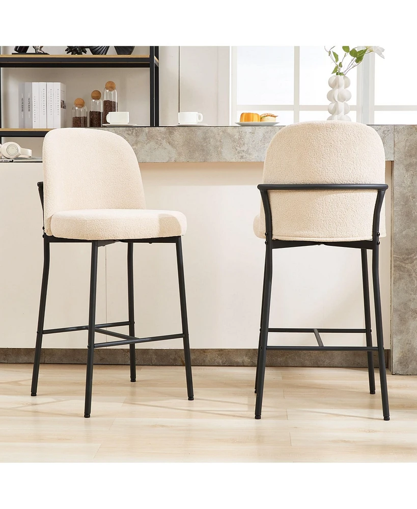 Dyhome Bar Stools Set of 2, 28 Inches Modern Counter Height with High Back Metal Legs, Upholstered Tall Barstools for Kitchen Island, Cafe,