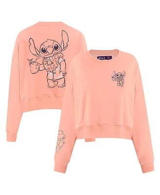 Freeze Max Women's Light Pink Lilo and Stitch Vacation Loose Fit Cropped Pullover Sweatshirt