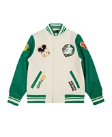 Freeze Max Big Boys and Girls Mickey Mouse Cream/Kelly Green Friends Winning Go Team Full-Zip Varsity Jacket