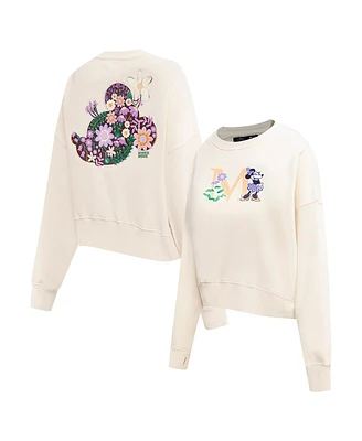 Freeze Max Women's Cream Disney Minnie Flowers Oversized Pullover Sweatshirt