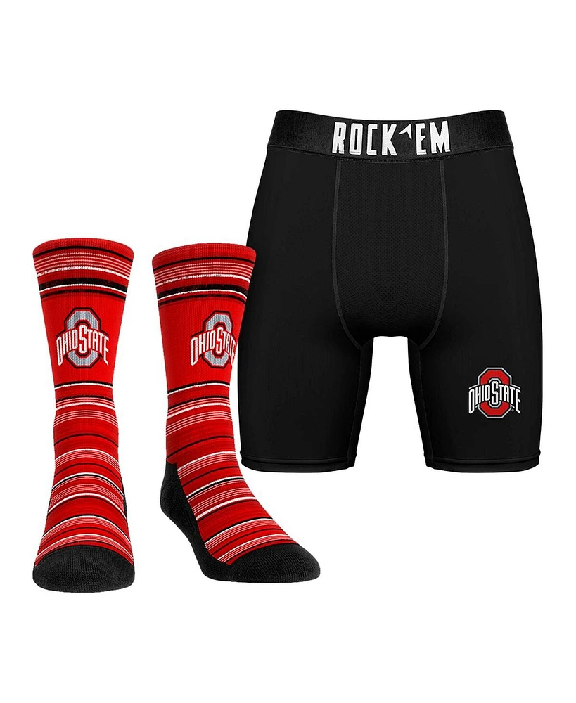 Rock 'Em Men's Ohio State Buckeyes Primary Crew Socks Boxer Briefs Combo Pack