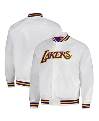 Mitchell & Ness Men's White Los Angeles Lakers Hardwood Classics Throwback Wordmark Raglan Satin Full-Snap Jacket