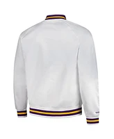 Mitchell & Ness Men's White Los Angeles Lakers Hardwood Classics Throwback Wordmark Raglan Satin Full-Snap Jacket