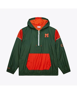 Mitchell & Ness Men's Green Miami Hurricanes Anorak Vintage Logo Half-Zip Hoodie Jacket