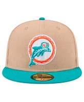 New Era Men's Tan, Aqua Miami Dolphins Throwback Logo Main 59FIFTY Fitted Hat