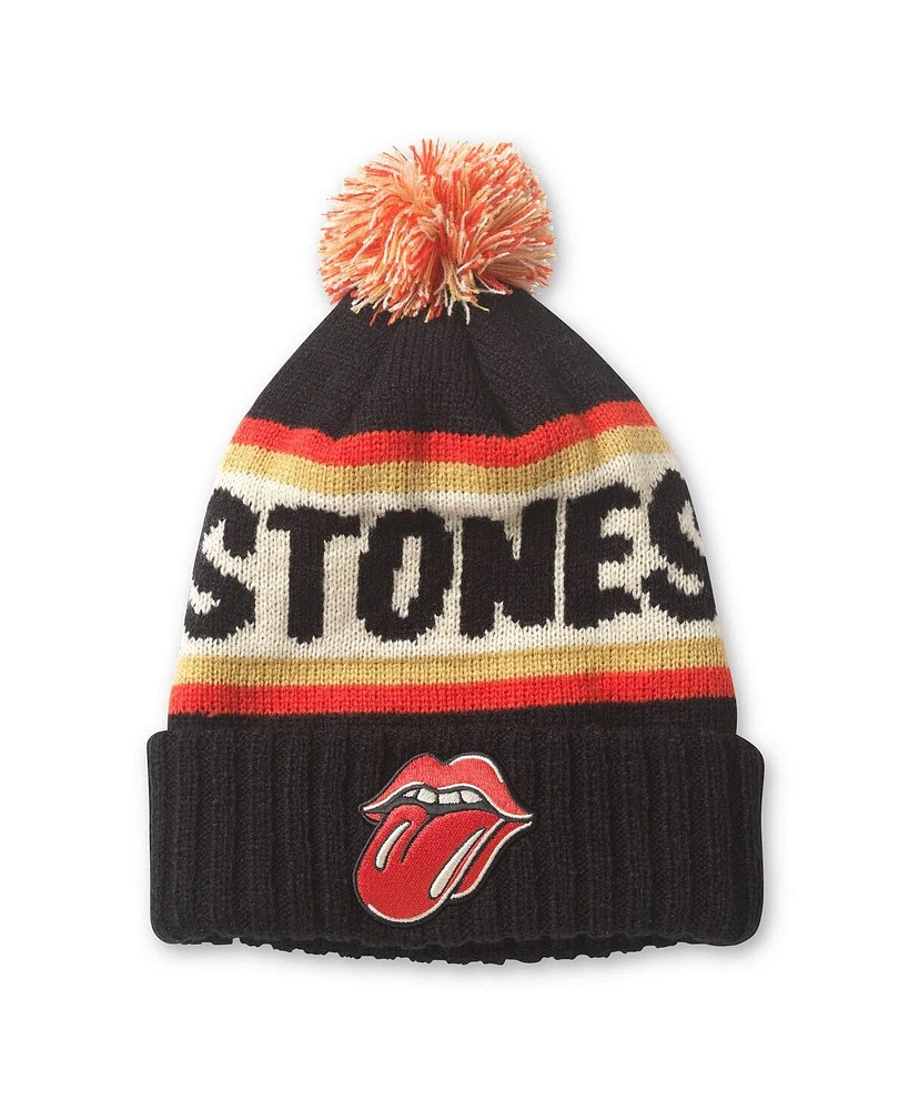 American Needle Men's Black Rolling Stones Pillow Line Cuffed Knit Hat with Pom