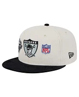 New Era Men's Cream/Gray Las Vegas Raiders Throwback Corduroy 59FIFTY Fitted Hat