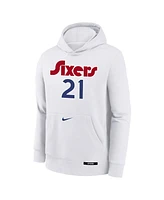 Nike Big Boys and Girls Joel Embiid White Philadelphia 76ers 2024/25 City Edition Name Number Pullover Hoodie