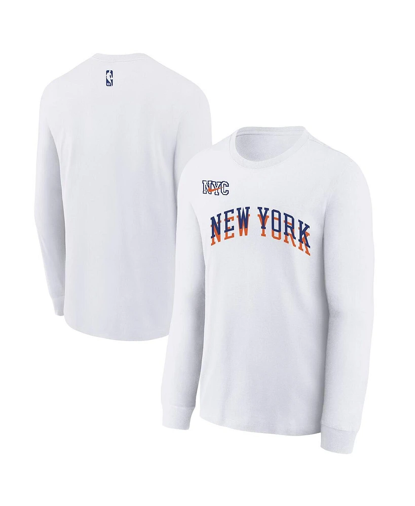 Nike Big Boys and Girls White New York Knicks 2024/25 City Edition Wordmark Performance Long Sleeve T-Shirt