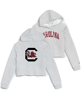 League Collegiate Wear Women's Ash South Carolina Gamecocks 2-Hit 1636 Cropped Pullover Hoodie