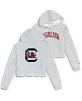 League Collegiate Wear Women's Ash South Carolina Gamecocks 2-Hit 1636 Cropped Pullover Hoodie