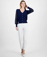 T Tahari Women's Contrast-Sleeve Button-Front Cardigan