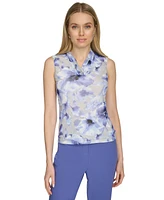 Calvin Klein Women's Printed Mesh V-Neck Top