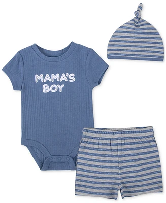 Baby Essentials Boys 3-Pc. Mama's Boy Bodysuit, Shorts, & Hat Set