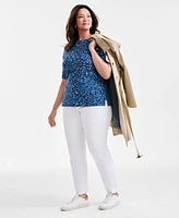 Style & Co Plus Printed Elbow-Sleeve Tee, Exclusively at Macy's