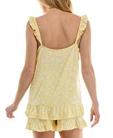 Roudelain Women's Printed Ruffled Cami Pajama Set