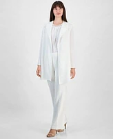 Kasper Womens Shell Top Wide Leg Pants Open Front Jacket