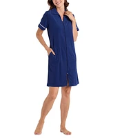 Miss Elaine Women's Short-Sleeve Solid Short Zip Robe