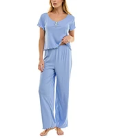 Roudelain Women's Lettuce-Hem Pointelle Pajama Set