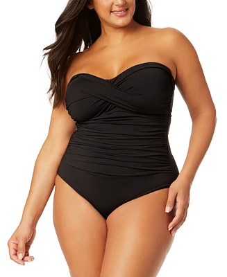 Anne Cole Plus Twist-Front Shirred Bandeau One-Piece Swimsuit