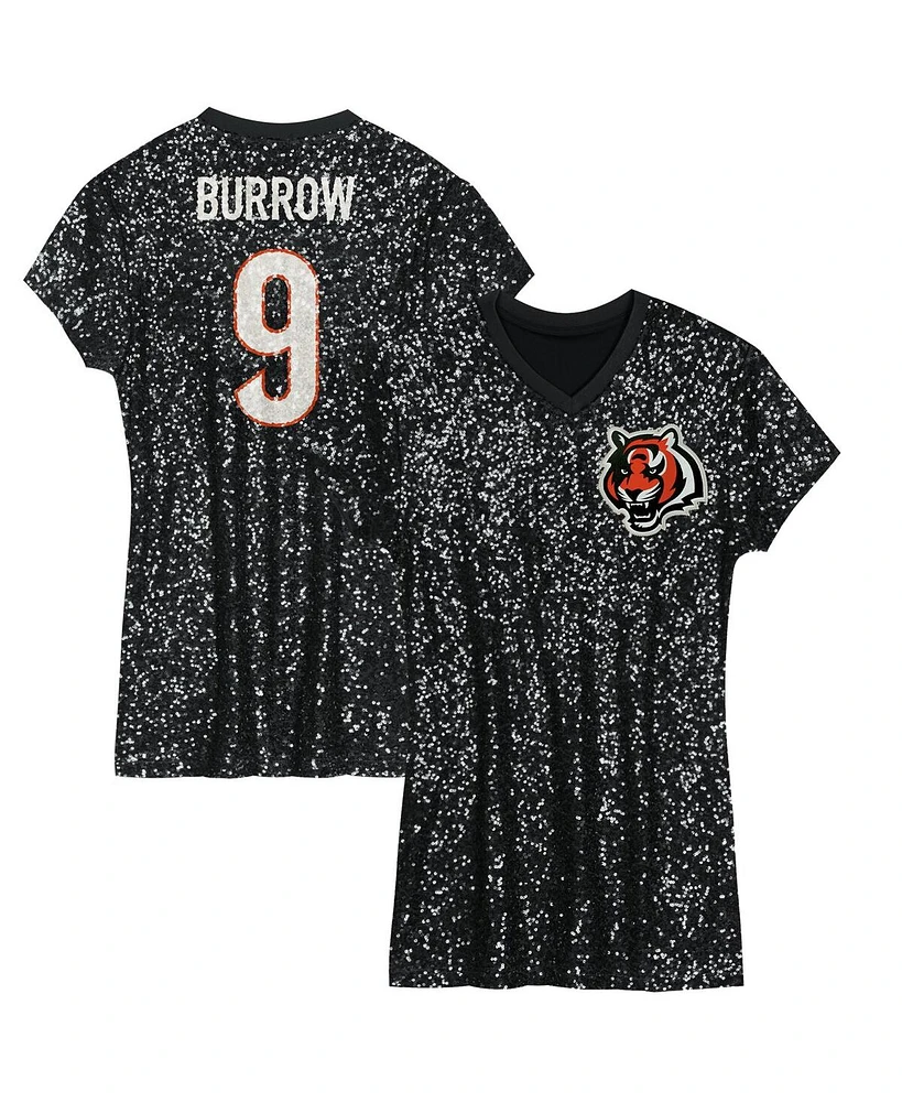 Outerstuff Big Girls Joe Burrow Black Cincinnati Bengals Sequin Player Name Number V-Neck Dress