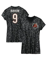 Outerstuff Big Girls Joe Burrow Black Cincinnati Bengals Sequin Player Name Number V-Neck Dress