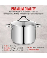 Bakken-Swiss Deluxe Stainless Steel Stockpot w/ Tempered Glass See-Through Lid - Simmering Delicious Soups Stews & Induction Cooking