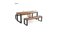 Slickblue 3-pieces Outdoor Dining Table With 2 Benches For Outdoor & Indoor