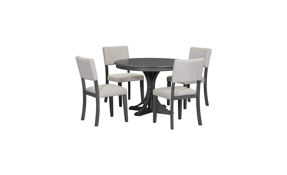 Slickblue 5-Piece Retro Round Dining Table Set with Curved Trestle Style Legs for Stylish and Functional