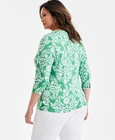 Style & Co Plus Printed Pima Cotton 3/4-Sleeve Top