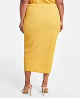 Nina Parker Plus Size Textured Drawstring-Ruched Skirt