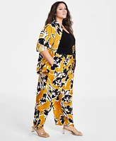 Nina Parker Plus Floral-Print Drawstring-Waist Pants