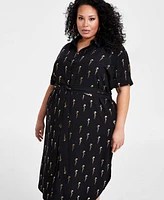 Nina Parker Plus Metallic Love-Print Belted Dress