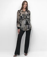 Dkny Women's Button-Front Printed Chiffon Blouse