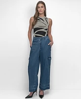 Dkny Women's Release-Hem Wide-Leg Cargo Jeans