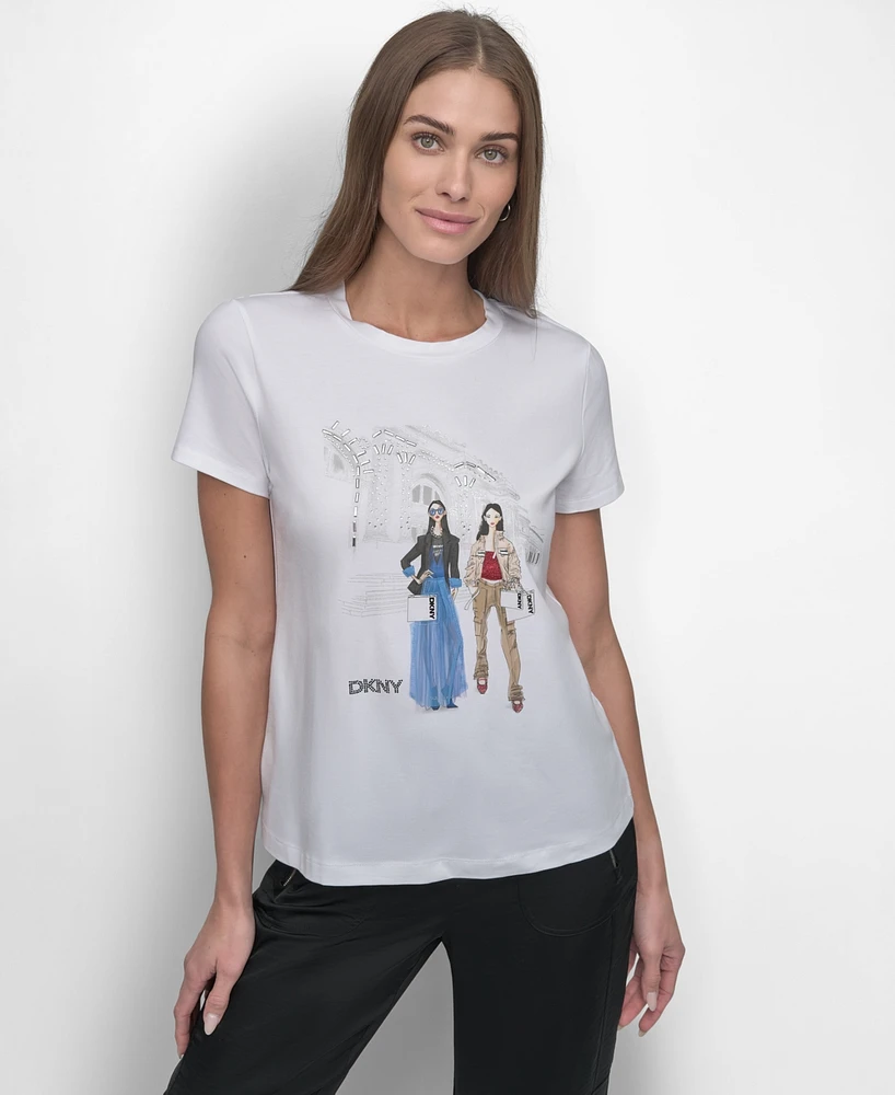 Dkny Women's Embellished Graphic T-Shirt