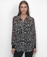 Dkny Women's Chiffon Animal-Print Semi-Sheer Blouse