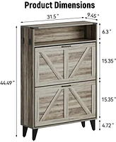 gaomon Shoe Cabinet with 2 Flip Drawers Hidden Wood Shoe Cabinet Freestanding Shoe Storage Cabinet Farmhouse Shoe Cabinet Storage Slim Shoe Cabinet fo