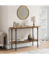 gaomon Narrow Entryway Table, 2 Tier Industrial Console Table with Storage Shelf, Thin Behind Couch Farmhouse Skinny Sofa for Hallway, En