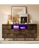gaomon 8 Drawer Dresser with Power Outlet & Led Light