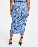 Nina Parker Plus Textured Paisley-Print Drawstring-Ruched Skirt