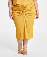 Nina Parker Plus Size Textured Drawstring-Ruched Skirt