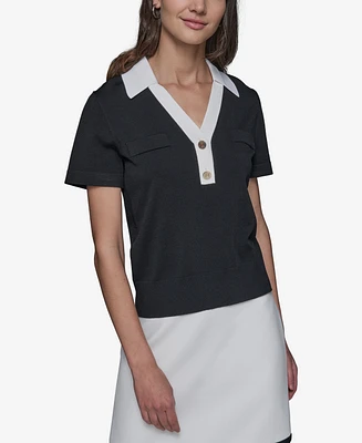 Karl Lagerfeld Paris Women's Colorblocked Knit Polo