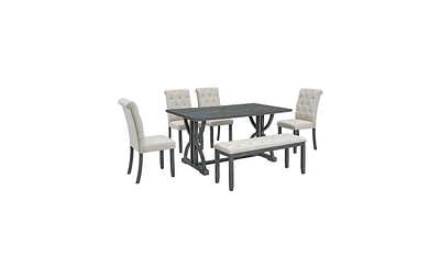 Slickblue 6-Piece Retro Rectangular Dining Table Set for Stylish and Vintage Spaces