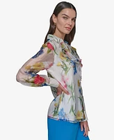 Karl Lagerfeld Paris Women's Floral-Print Ruffled Blouse