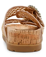 Anne Klein Women's Happy Double Band Embellished Buckle Footbed Sandals