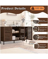 Lovmor Farmhouse Sideboard Buffet Storage Cabinet with Strip Skeleton Door and Adjustable shelves, for living room dining room kitchen