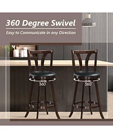 Gymax Set of Swivel Bar stools 29.5" Bar Height Chairs with Rubber Wood Legs