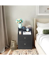 Slickblue Two-Drawer Bedside Table with Compartments for Organized Bedroom Storage and Convenient Access