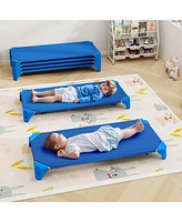 Costway 6 Pack Stackable Daycare Cots with Easy Lift Corners Heavy-Duty Metal Frame Kids